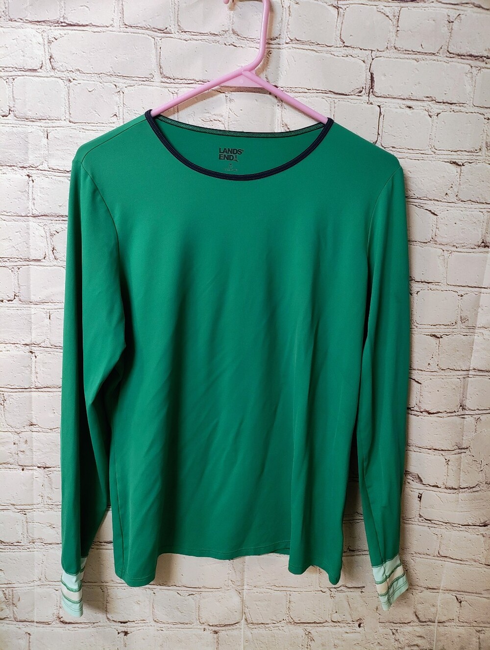 Lands End Swim Rashguard Team Green Long Sleeve M Contrast Cuff